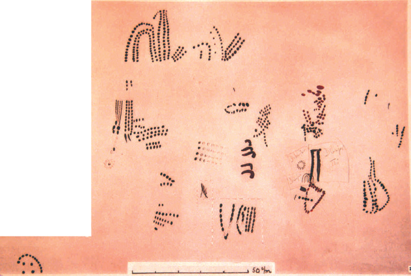Pinturas rupestres del Poyo del Medio de la Cimbarra III - Pinturas rupestres del Poyo del Medio de la Cimbarra III. Calco de Breuil