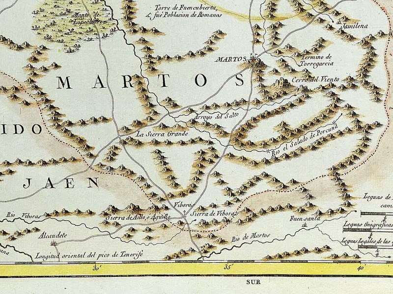 Castillo Vboras - Castillo Vboras. Mapa del Partido de Martos 1735