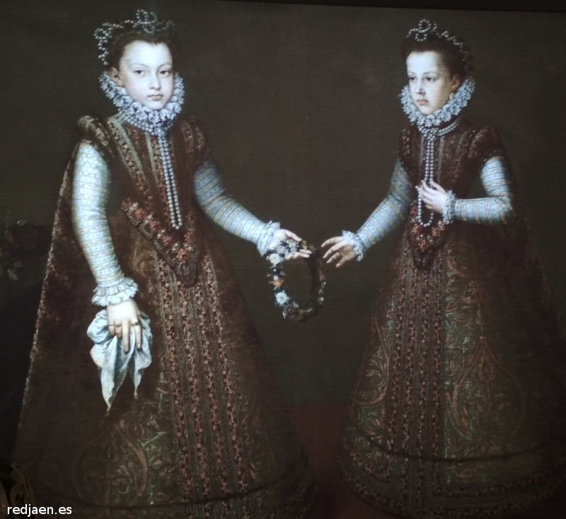 Felipe II - Felipe II. Infantas Isabel Clara Eugenia y Catalina Micaela. Obra de Alonso S�nchez Coello. Exposici�n temporal en la Catedral de Ja�n
