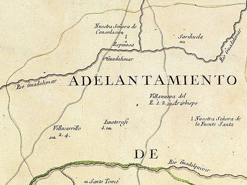 Historia de Villanueva del Arzobispo - Historia de Villanueva del Arzobispo. Mapa del Adelantamiento de Cazorla 1797