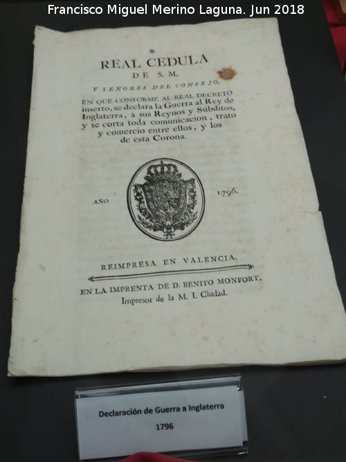 Guerra anglo-espaola (1796-1802) - Guerra anglo-espaola (1796-1802). Declaracin de Guerra a Inglaterra 1796. Exposicin Palacio Villardompardo - Jan