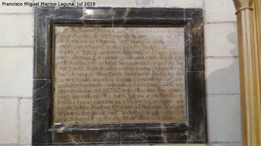 Catedral de Santa Mar�a. Capilla de Santa Magdalena de Pazzi - Catedral de Santa Mar�a. Capilla de Santa Magdalena de Pazzi. Placa