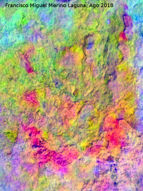 Pinturas rupestres del Abrigo de Mingo Lpez I - Pinturas rupestres del Abrigo de Mingo Lpez I. Figura en U. Tratada con Dstretch