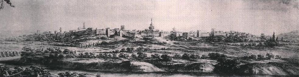 Andjar - Andjar. Acuarela de Pier maria Baldi (1668-69) en que aparece una amurallada ciudad de Andjar llena de monumentos