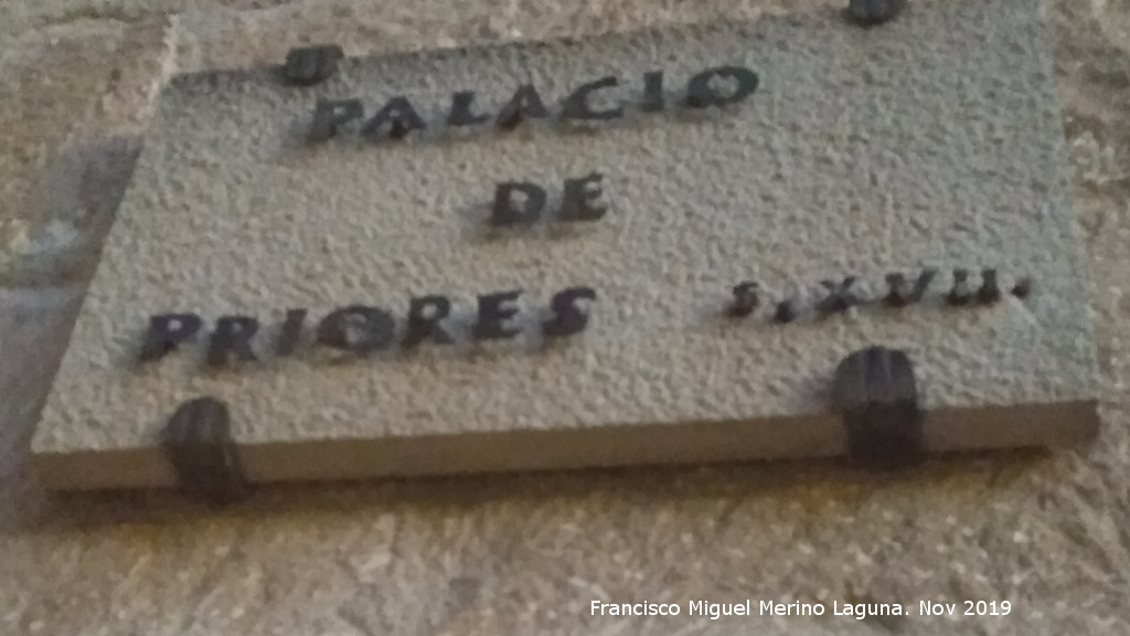 Palacio de los Priores - Palacio de los Priores. Placa