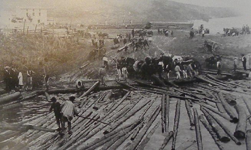 Estacin de Jdar - Estacin de Jdar. Maderada y pineros en el Ro Guadalquivir, en la Estacin de Jdar (Jan). Ao 1923