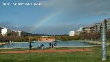 Fuente del Estanque Cuadrado del Bulevar. Con el arco�ris