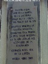 Ermita de la Virgen de la Cabeza. Placa