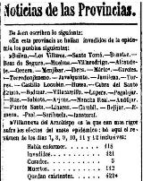 Historia de Sorihuela del Guadalimar. Epidemia de Clera. Peridico La Esperanza del 26-7-1855