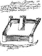 Castillo de la Aragonesa. Dibujo de Jimena Jurado. Siglo XVII