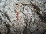 Pinturas rupestres de la Pea I. Barra vertical con restos a su derecha