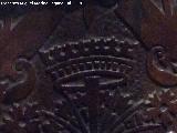 Catedral de Jan. Coro. San Joaqun recibe el anuncio. Corona del respaldo