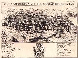 Andjar. Vista meridional de la ciudad de Andjar segn grabado de Bernardo de Espinalt de 1789.