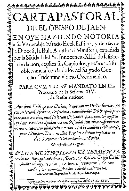 Obispado - Obispado. Carta Pastoral del Obispo de Jan 1724