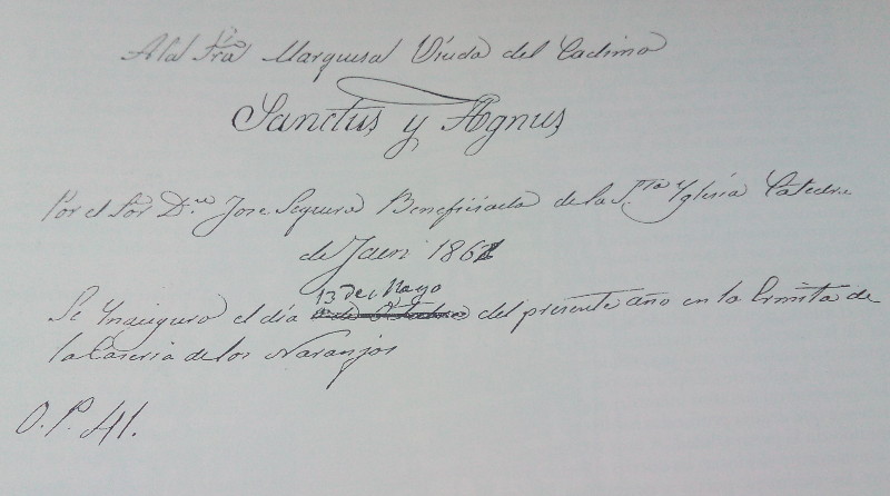 Casera de los Naranjos - Casera de los Naranjos. Portada de una misa para voces y orquesta compuesta por el maestro Don Jos Seguera y Snchez (1823-1888) para la capilla