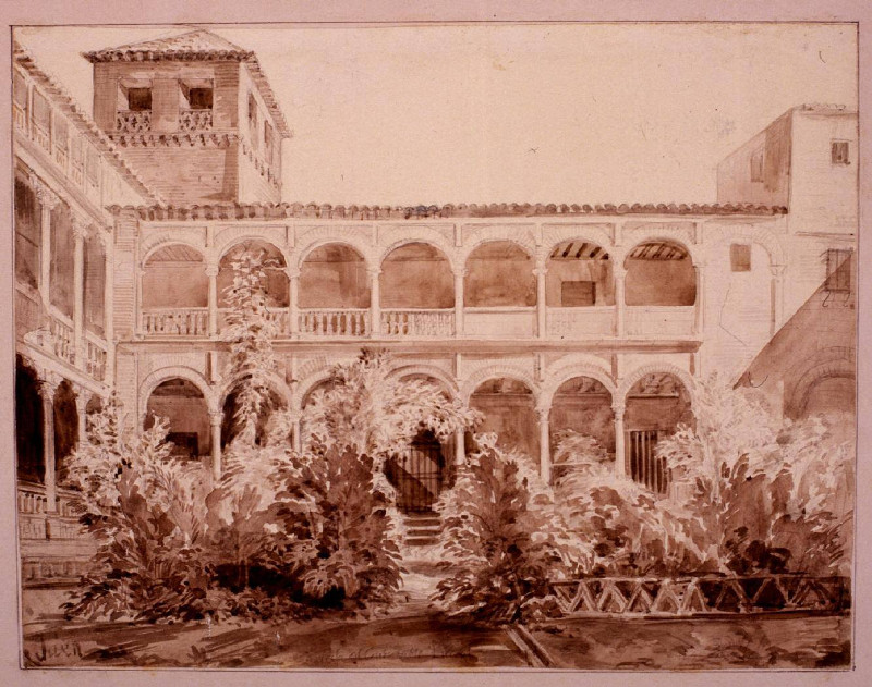 Palacio del Condestable Iranzo - Palacio del Condestable Iranzo. Dibujo del Palacio del Condestable Iranzo. Autor Valentn Carderera y Solano. (1796-1880). Lpiz y Agua Sepia. ca 1820. En los fondos del Museo de la Fundacin Lzaro Galdiano