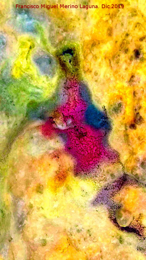 Pinturas rupestres del Abrigo de los Caones IV - Pinturas rupestres del Abrigo de los Caones IV. Tratada con Dstretch