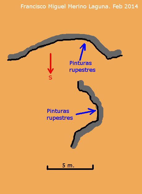 Pinturas rupestres del Abrigo debajo del de la Diosa - Pinturas rupestres del Abrigo debajo del de la Diosa. Alzado y seccin
