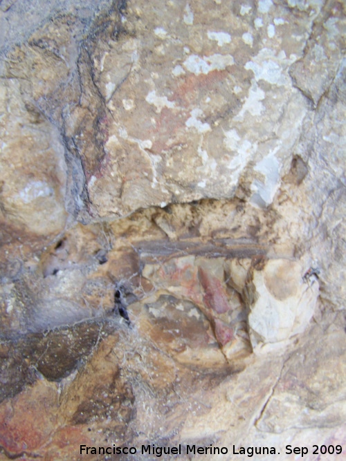 Pinturas rupestres del Abrigo de la Cantera - Pinturas rupestres del Abrigo de la Cantera. Restos de pinturas sobre la veta de slex