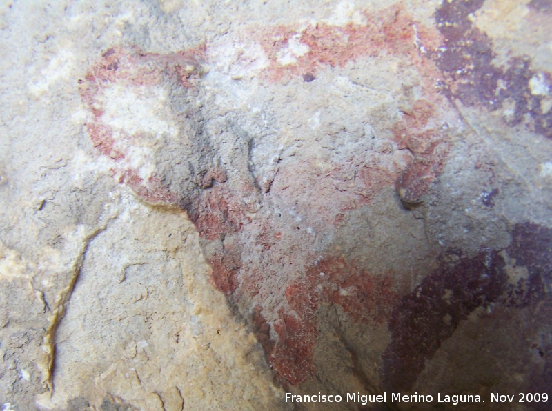 Pinturas rupestres de la Cueva de la Graja-Grupo VIII - Pinturas rupestres de la Cueva de la Graja-Grupo VIII. El antropomorfo de la derecha de la pareja de color rojo claro