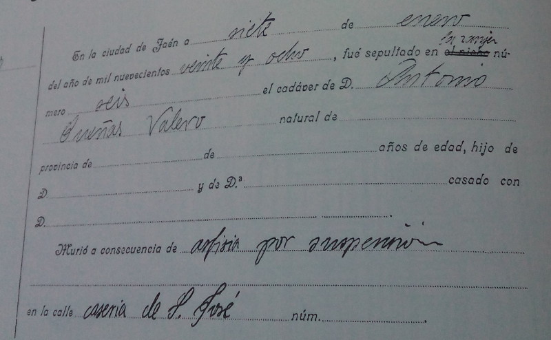 Casero de San Jos - Casero de San Jos. Documento de fallecimiento