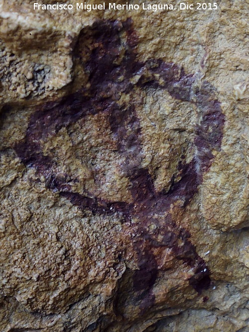 Pinturas rupestres de la Cueva de la Graja-Grupo XIII - Pinturas rupestres de la Cueva de la Graja-Grupo XIII. Antropomorfo tipo phi con dos piernas y cabeza redonda