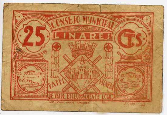 Historia de Linares - Historia de Linares. Billete local de la Guerra Civil