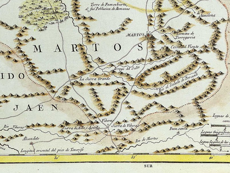 Castillo Vboras - Castillo Vboras. Mapa del Partido de Martos 1735
