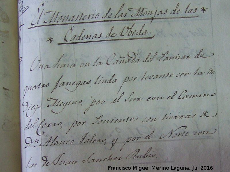 Historia de Navas de San Juan - Historia de Navas de San Juan. Catastro 1819. Propiedades del Monasterio de las Cadenas de beda