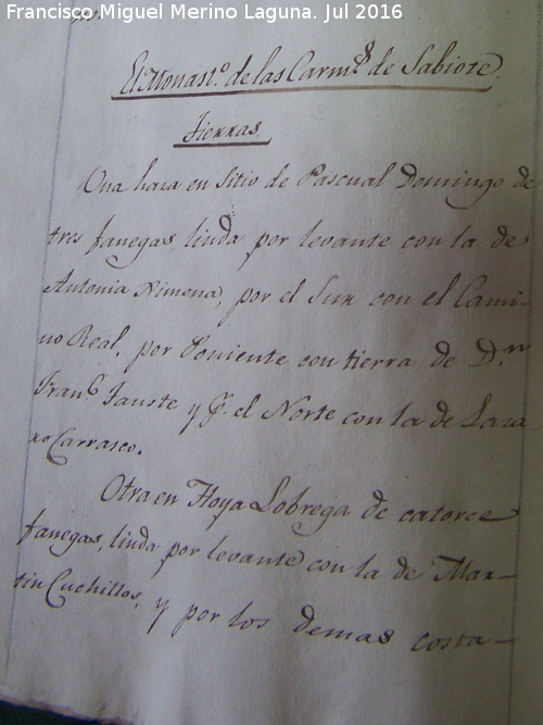 Historia de Navas de San Juan - Historia de Navas de San Juan. Catastro 1819. Monasterio de Carmelitas de Sabiote