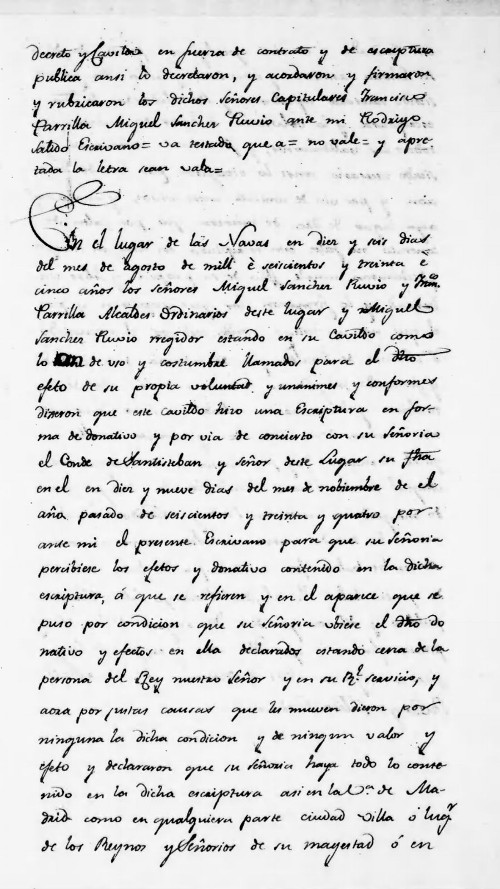 Historia de Navas de San Juan - Historia de Navas de San Juan. Contrato de donacin de 1635