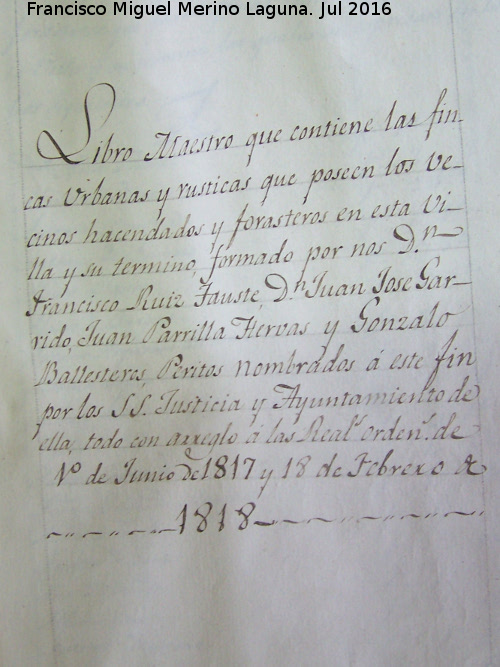 Ayuntamiento de Navas de San Juan - Ayuntamiento de Navas de San Juan. Catastro 1819
