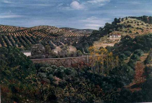 Puente de La Lanzada - Puente de La Lanzada. Cuadro de Pedro Merino Megas