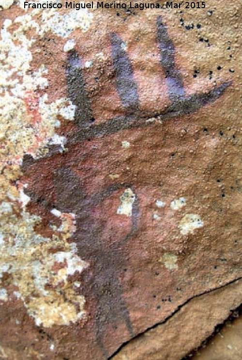 Pinturas rupestres del Poyo de la Mina IV - Pinturas rupestres del Poyo de la Mina IV. Antropomorfo armado con una asta de ciervo