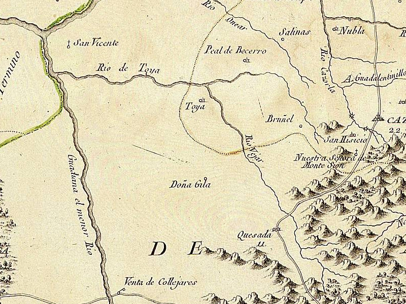 Villa Romana de Bruel - Villa Romana de Bruel. Mapa del Adelantamiento de Cazorla 1797