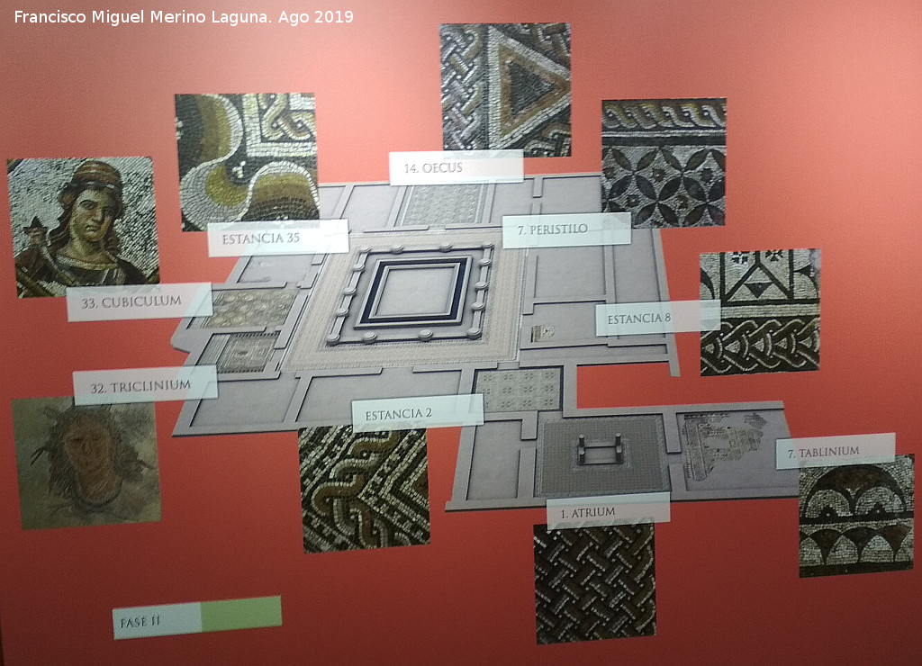 Villa Romana de Bruel - Villa Romana de Bruel. Mosaicos en las estancias de la Villa en la fase II. CIPAQ
