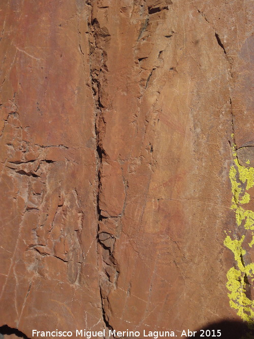 Pinturas rupestres del Abrigo de la Cueva del Santo Grupo II - Pinturas rupestres del Abrigo de la Cueva del Santo Grupo II. Parte del panel
