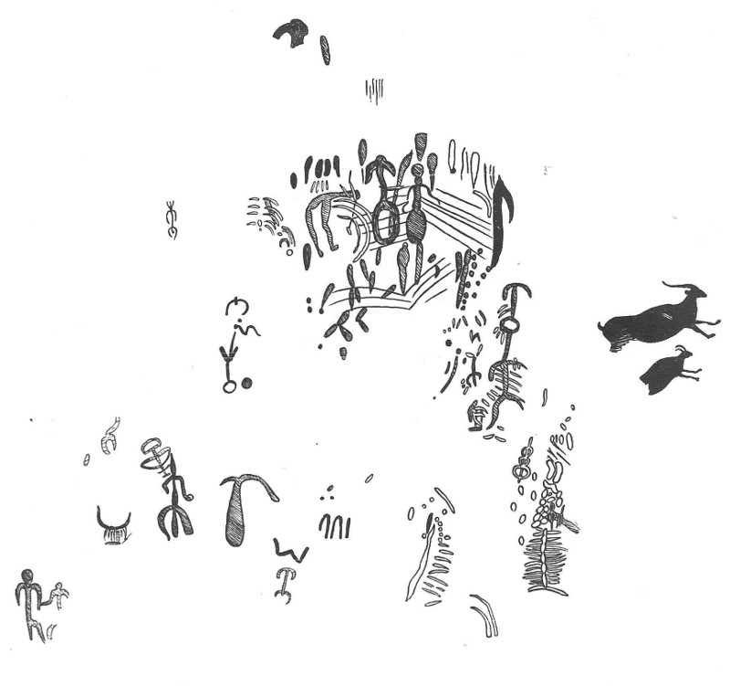 Pinturas rupestres del Abrigo de la Cueva del Santo Grupo II - Pinturas rupestres del Abrigo de la Cueva del Santo Grupo II. Calco de Cabr