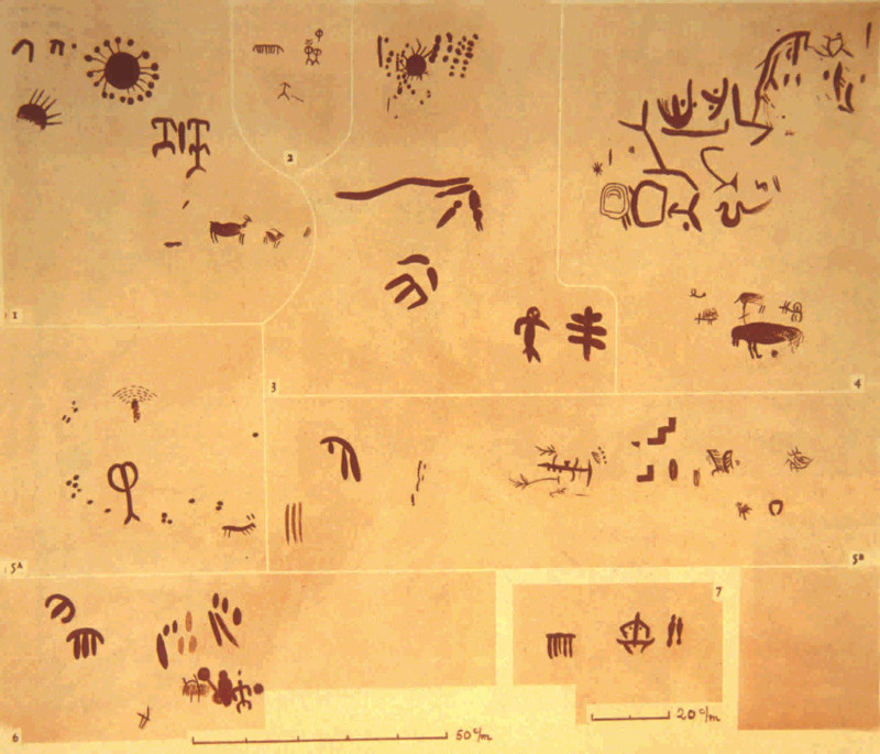 Pinturas rupestres de las Vacas del Retamoso II Grupo II - Pinturas rupestres de las Vacas del Retamoso II Grupo II. Conjunto II y Barranco de la Niebla. Calco (dibujo) de Breuil
