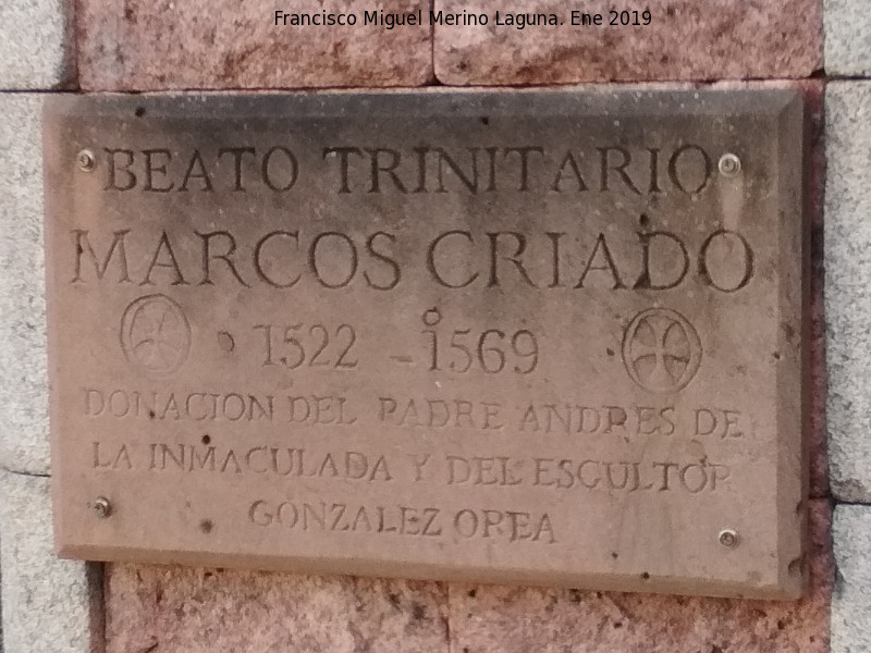 Monumento al Beato Marcos Criado - Monumento al Beato Marcos Criado. Placa