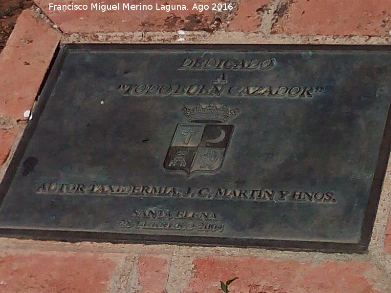 Monumento al Buen Cazador - Monumento al Buen Cazador. Placa