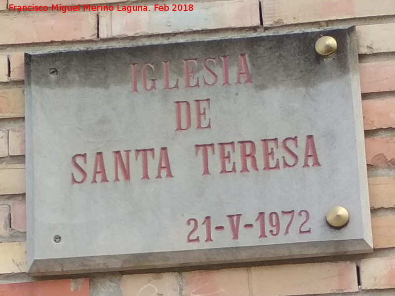 Iglesia de Santa Teresa - Iglesia de Santa Teresa. Placa