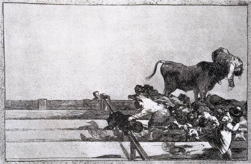 Goya - Goya. Desgracias acaecidas en el tendido de la plaza de Madrid y muerte del alcalde de Torrejn. 1816