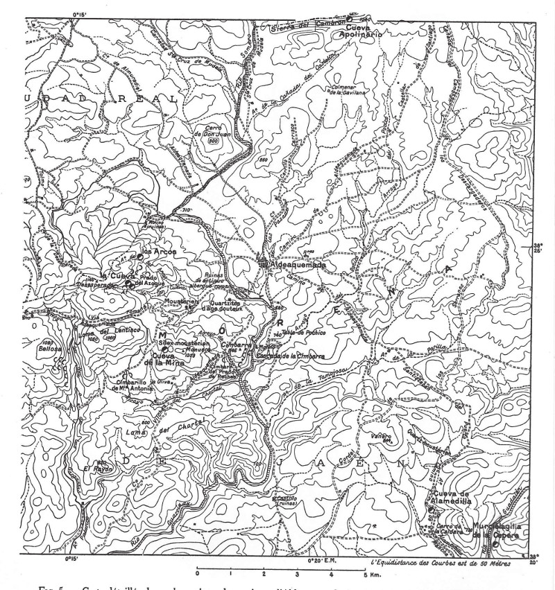 Historia de Aldeaquemada - Historia de Aldeaquemada. Mapa del núcleo de Aldeaquemada. Según Breuil