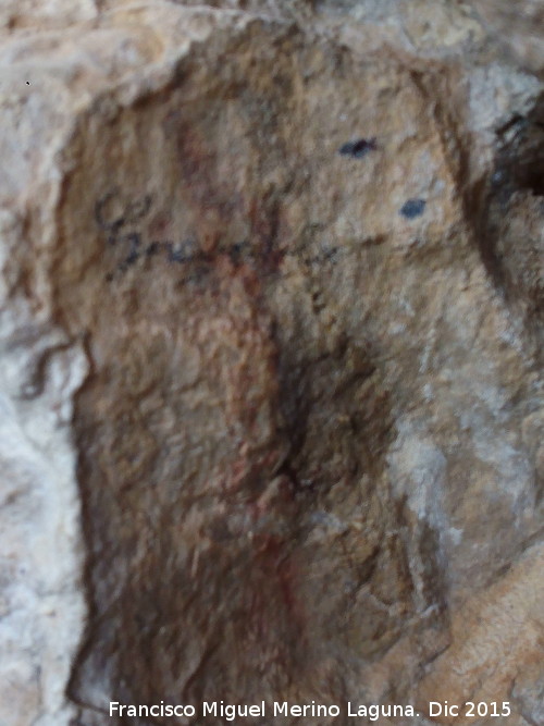 Pinturas rupestres de la Cueva de la Graja-Grupo XIV - Pinturas rupestres de la Cueva de la Graja-Grupo XIV. Pareja de antropomorfos muy desvada