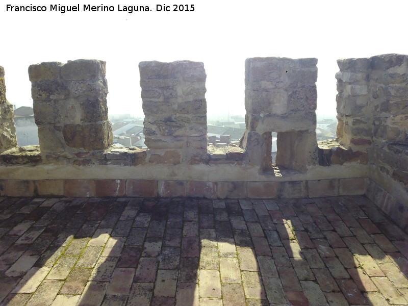 Castillo de Lopera. Torre de San Miguel - Castillo de Lopera. Torre de San Miguel. Almenas y saetera