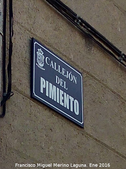 Callejn del Pimiento - Callejn del Pimiento. Placa