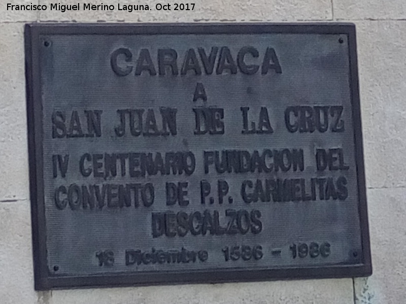Monumento a San Juan de la Cruz - Monumento a San Juan de la Cruz. Placa