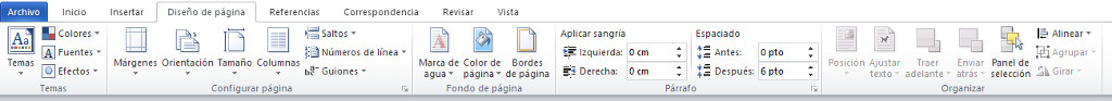 Diseño de página Word 2010. Cintas de opciones. Diseño de página