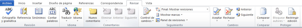 Word 2010. Cintas de opciones.